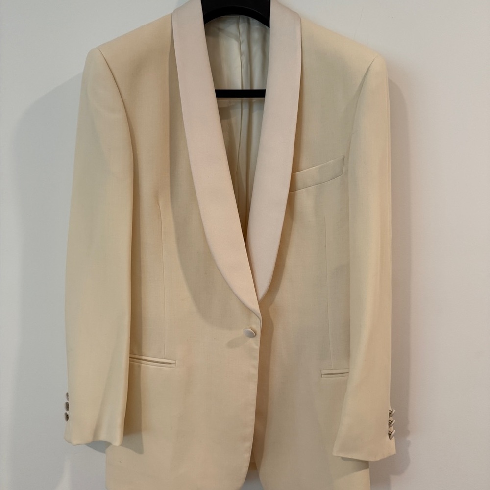 Emporio Armani Elegant Cream Blazer with Black Tuxedo pants for Men